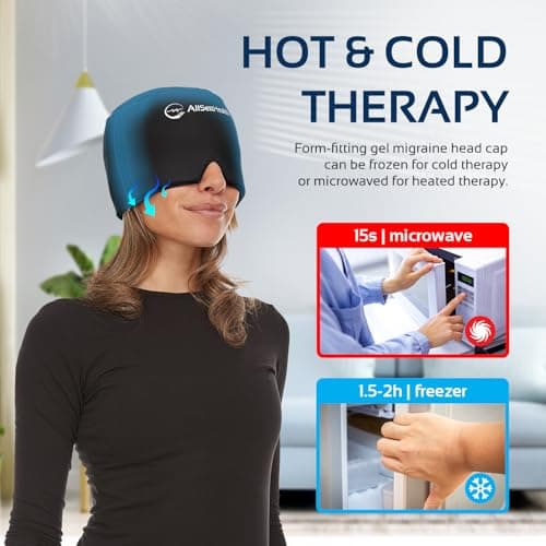 2 Pack - Migraine Relief Cap Ice Head Wrap and Hat | Hot/Cold Gel Pack with Face and Eye Mask Compress for Headache Relief - Black 2 Pack - Thumbnail 4