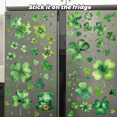 99 PCS St. Patrick’s Day Window Clings – Shamrock Window Stickers for Glass,Double Sided Reusable Static Clings for St. Patrick's Day Decorations,Shamrock Clover Window Decals,No Glue Needed(9 Sheets) - Thumbnail 5
