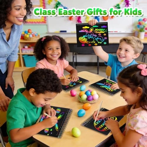 FEREDO KIDS Scratch Art Party Favors for Kids 8-12: 24 Pack Rainbow Scratch Art Notebook, Easter Basket Stuffers, Easter Coloring Books for Kids Ages 4-8, Students Classroom Rewards Gifts Bulk - Thumbnail 6