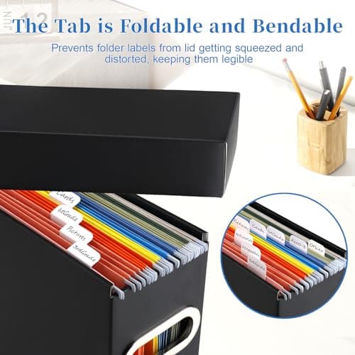 Naleyber File Organizer Box with Lid & Handle, Thickened Cardboard Hanging File Folder Storage Boxes for Letter Size, Portable Filing Organizer for Office, Home, Classroom, Black 2 Pack - Thumbnail 3
