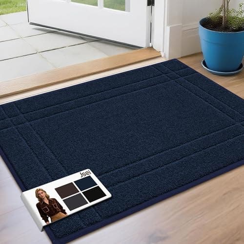 JSEI Entryway Rugs Doormat 24"x36", Non-Slip Dirt Trapper Door Mats Indoor, Washable Absorbent and Stain Resist Welcome Floor Mat for Front Door, Dog Door Mat, Dirty Wet Shoes & Paws, Navy Blue - Image 1