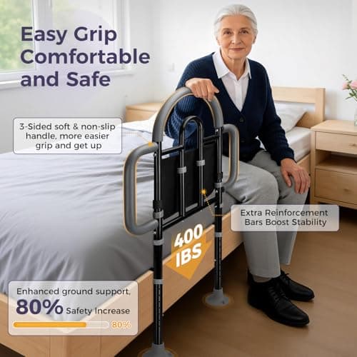 EASYVAVA Bed Rails for Elderly Adults Safety, Adjustable Bed Assist Rail - Portable Bed Cane Supports 400 Lbs,ASTM Approved Bedside Safety & Stability for Seniors,for Bed Frames 14.57"-20.67" - Thumbnail 3