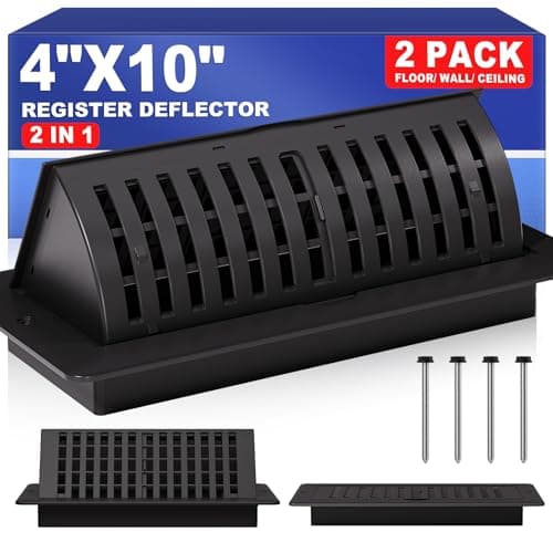 4x10 Floor Register with Vent Deflector, Adjustable Floor Vent Covers, Air Vent Deflector Includes Mounting Screws for Wall & Ceiling for Easy Install, 2 In 1 Vent Covers for Home Floor, Black, 2 Pack - Image 1