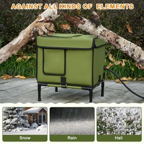 Palopalo Dewproof Heated Cat House for Outdoor Winter, Insulated Discreet Pet Shelter with Waterproof Heating Pad & Escape Door for Feral, Stray, Barn Kitty Cats (Army Green, 16.5"x12.5"x17.7") - Thumbnail 4