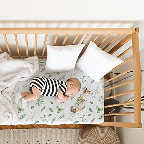 Gllquen Baby Bassinet Sheets 4 Pack, Breathable Cozy Fitted Mattress Sheet, Elastic Travel Crib Fashionable Floral Pattern, Standard Cradle Safe Sheets for Baby Boys Girls 32"x16"(Greenery) - Thumbnail 2