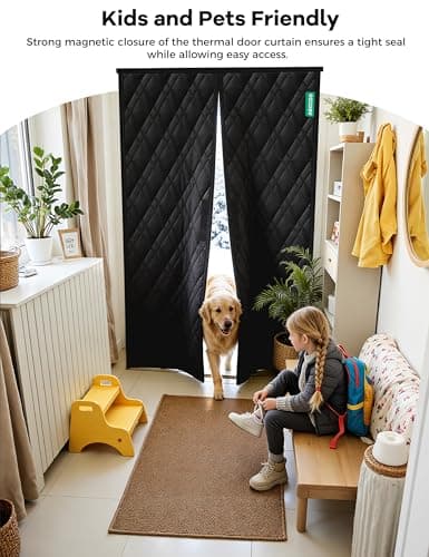 AEOCOO Insulated Door Curtains, Fit Size up to 38 x 82 Inches for Doorways/Front/Back/Basement, Magnetic Thermal Door Cover for Winter, Oxford Filled with Thick Cotton to Keep Warm, Black, Diamond - Thumbnail 3