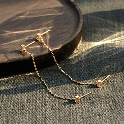 VALLOEY ROVER Stud Earrings for Women 14K Gold Plated Chain Moon Snake Butterfly Cross Ear Studs Cartilage Ear Jacket Minimalist Earrings Everyday Jewelry Gift for Women - Thumbnail 5