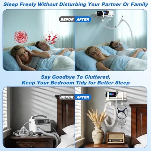 Godboat CPAP Wall Mount Shelf for Resmed Airsense 11 Machine - 180° Swivel CPAP Hose Holder, 90° Rotating Hanger with 2 Hooks for Tube Organizer Mask Stand [Tangle-Free], Bedside Bed Room Decor/Silver - Thumbnail 4