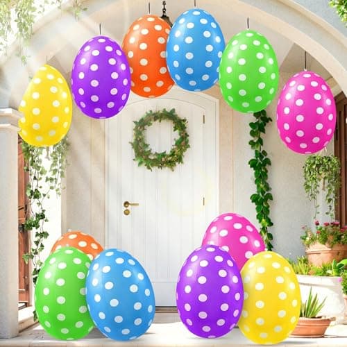 12 Pack 16 inch Inflatable Easter Eggs Decorations, Easter Blow Up Yard Decorations Colorful Outdoor Ornaments for Garden Lawn Spring Party Supplies & Egg Hunt Games - Image 1
