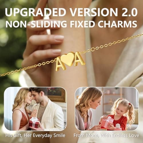 Turandoss 2 Initial Bracelets for Women Trendy – Personalized Heart Two Initial CN Charm, Dainty14K-Gold-Plated Layered Jewelry, Birthday Gifts for Women - Thumbnail 6