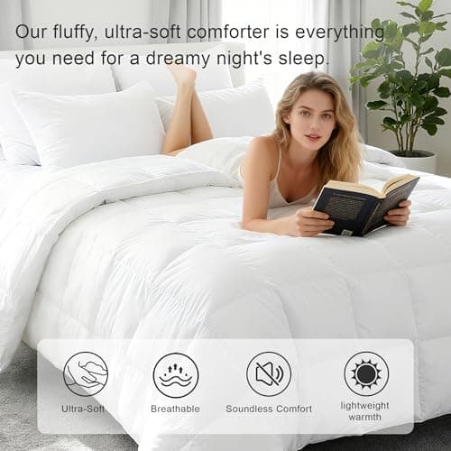 ALPSWAN Goose Feather Down Fiber Comforter Queen Size, White Polyester Cotton Duvet Insert, All Season Medium Warmth Fluffy Bedding Comforter (White, Queen) - Thumbnail 3