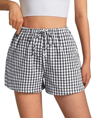 GKBK Boxer Shorts for Women Gingham Pajama 2026 Summer Spring Casual Lounge Sleep Plaid Shorts Y2K Beach Bottoms Comfy Clothes Black White Plaid S - Thumbnail 2