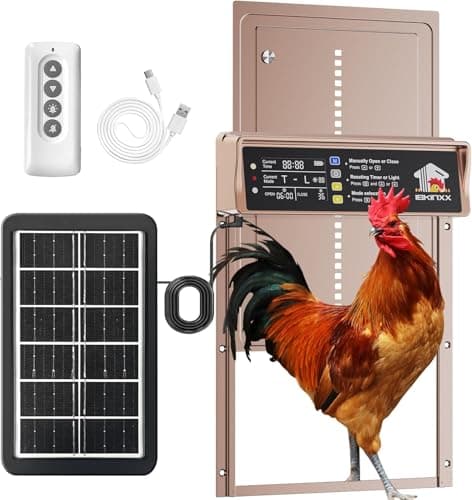 Automatic Chicken Coop Door Solar Powered, LCD Display Chicken Door with Timer & Light Sensor, 4 Modes Automatic Chicken Door Solar, Anti-Pinch & Weather Proof Coop Door with Remote Control - Image 1