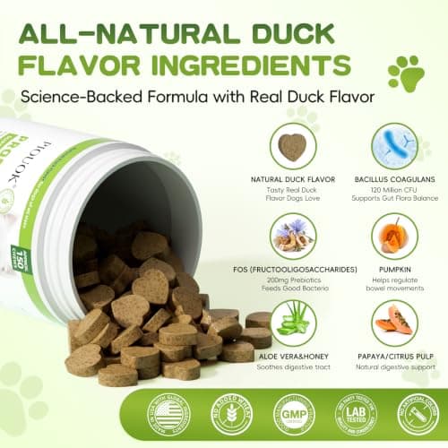 Probiotics for Dogs - 150 Soft Chew, Dog Probiotics for Digestive Health and Diarrhea, Allergies & Immune Support Dog Probiotic Supplement, Daily Probiotics for All Dogs, Natural Duck Flavor - Thumbnail 6
