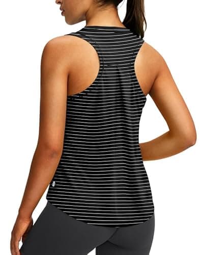 Women's Workout Tops Racerback Athletic Tank Tops Sleeveless Loose Fit Yoga Running Gym Shirts for Women(White Stripe,S) - Image 1