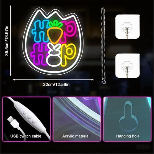 Easter Neon Sign Purple Egg Light Sign Easter Decor for Home Kitchen Living Room LED Carrots Neon Lights for Bedroom Bunny Decor Funny Gifts for Teens Families in Birthday Theme Party - Thumbnail 5