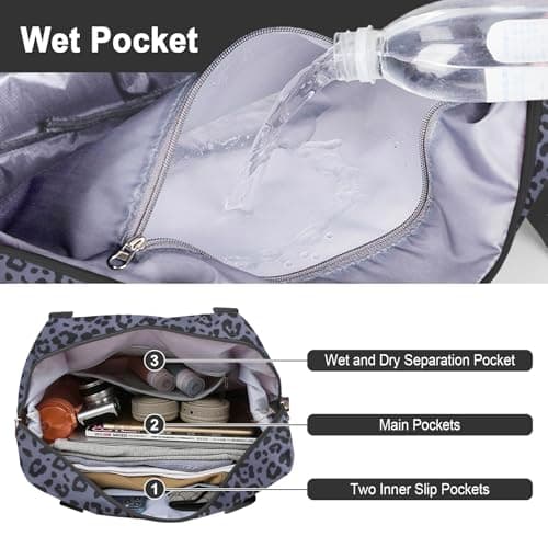 WOOMADA Foldable Travel Duffel, Weekender Bag with Expandable Space, Carry-On for Airplanes, Gym Bag for Women (Black Leopard) - Thumbnail 4