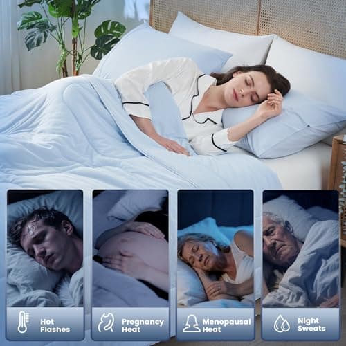 Amélie Home Cooling Comforter Twin Size, Dual-Sided Lightweight Cooling Blanket for Hot Sleepers, Q-Max 0.43 Breathable Cooling Quilt for Night Sweats, 68" x 90", Heather Ice Blue - Thumbnail 4