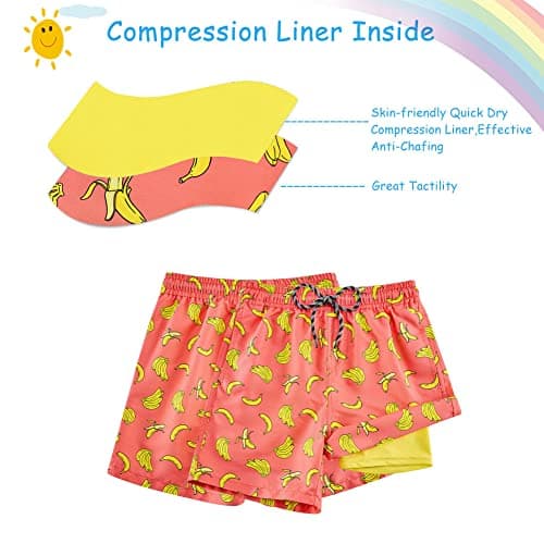 Cozople Boys Swim Trunks Size 10-12 Funny Banana Graphic Compression Liner Bathing Suit Swimwear Summer Quick Dry Boxer Brief Liner Beach Board Shorts for Casual Homewear Swimsuit - Thumbnail 4