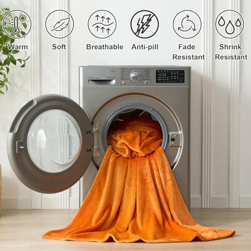 Hansleep Fleece Orange Throw XL Blanket, Super Soft Flannel Fuzzy Plush Cozy Blanket for All Seasons, Orange, Throw XL 50x70 Inches - Thumbnail 5