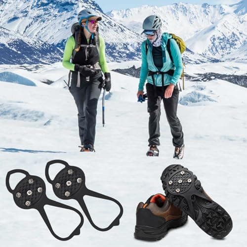 3 Pairs Non Slip Gripper Spike, Ice Grippers Traction Cleats Snow Shoe Spikes Grips Crampons with 10 Steel Studs Cleats - Thumbnail 6