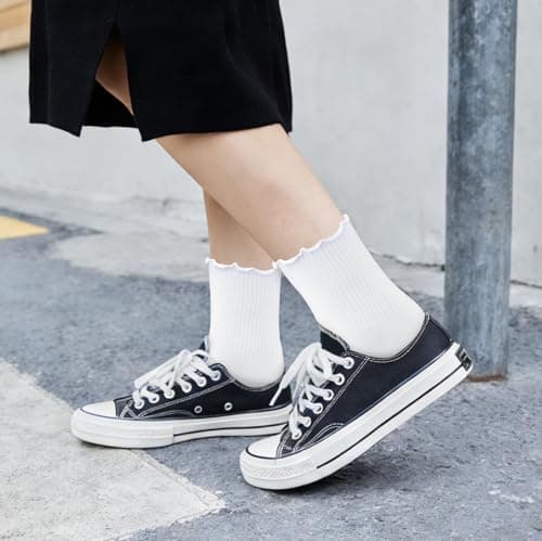 FYC 6 Pairs of Ruffle Socks Women, Cute Lace Ruffle Ankle Socks, Soft Breathable Socks for Daily Wear - Thumbnail 5