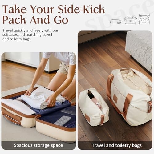 Coolife 3 Piece Luggage Set Carry On Suitcase with Hardside Durable TSA Lock Spinner Wheels (Apricot White, DB/TB/20) - Thumbnail 6