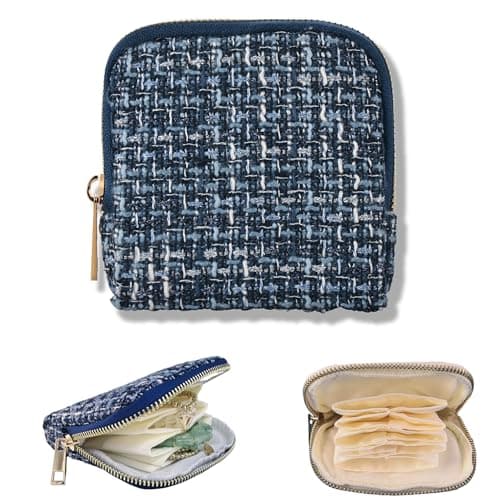 Small Travel Jewelry Case, Soft Tweed Organizer Pouch for Bangle, Bracelets, large Earrings, Beaded necklace, Anti-Scratch & Portable Jewelry Bag Holder for Travel & Everyday Use (Denim Blue) - Image 1