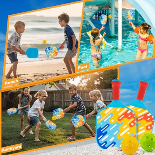 Kids Pickleball Paddles - Easter Gift Basket Stuffers Outdoor Beach Pool Yard Game Toy for Kid Ages 4 5 6 7 8 Year Old Boys & Girl, Ball Set of 2, Lightweight & Durable Grip for Small Hand, Beginner - Thumbnail 6