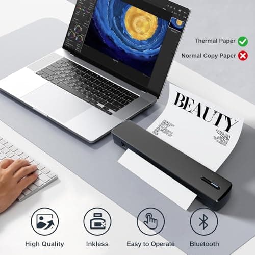 TAGZILO C80 Wireless Printer, Inkless Portable Printer for Travel, Supports A4 8.5 x 11 Inch Thermal Paper, Compatible with Phone & Laptop (Black) - Thumbnail 2