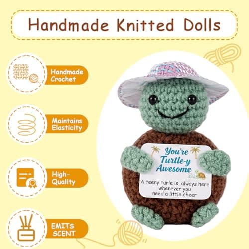 Gifts for Her/Him, Positive Crochet Animals with Fragrance, Birthday Gifts for Women Men, Includes Motivational Cards and a Wooden Base for Son Mom Dad Daughter Sister Friend - Thumbnail 4