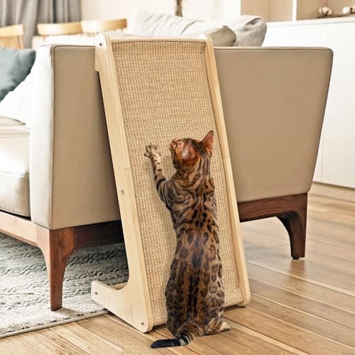 PETKARAY Cat Scratcher, Cat Sisal Scratching Ramp, L Shape Cat Scratch Pad for Indoor Cats, Wall Furniture Protector with Catnip Large - Image 1
