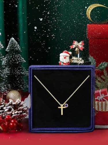 Turandoss Gold Cross Necklace for Women Trendy - 14K Gold Plated Dainty Cross Pendant Birthstone Necklaces, December Birthstone Necklace, Created Tanzanite Necklaces for Women Girls Jewelry Gifts - Thumbnail 3