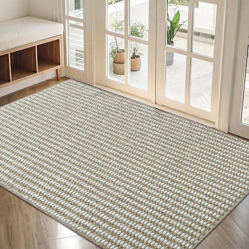 Indoor Door mat 32"x48", Dirt Trapper Door Mat, Non-Slip Washable Entrance Mat,Dirt Resistant and Absorbent Welcome Mat,Low-Profile Doormat for Entryways, Front Doors, and Indoor Entrances,Brown/White