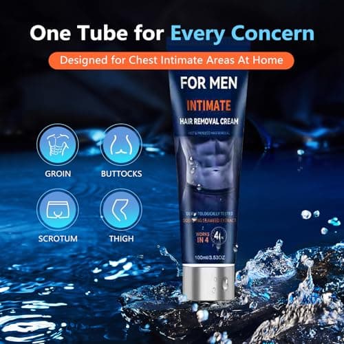 Painless Hair Removal Cream for Men, Intimate & Body Depilatory Cream for Male Grooming, Quick Hair Dissolving, Moisturizing Gentle Formula with Seaweed Extract, 100ml (1pcs) - Thumbnail 2