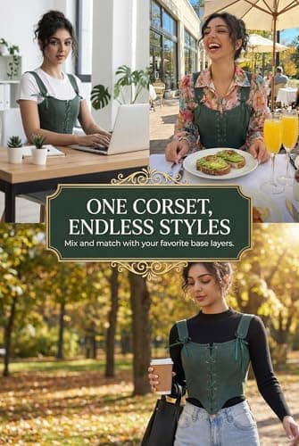 Grodress Renaissance Corset Vest Tops for Women Linen Overbust Bustier Bodice Sleeveless Drawstring Crop Lace Up - Thumbnail 4