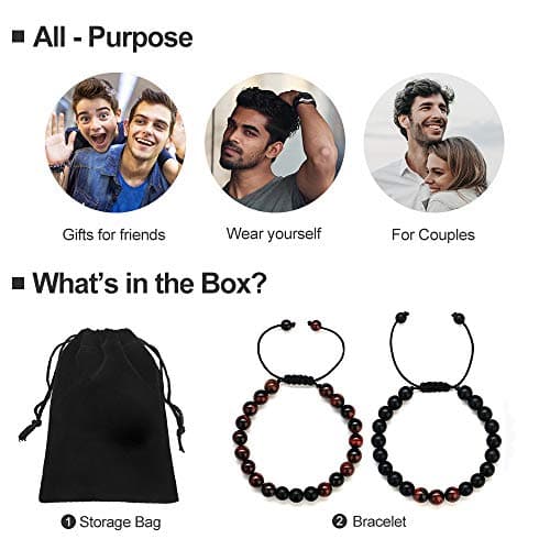 M MOOHAM Gifts for Dad Men - Beaded Lava Rock Stone Tiger Eye Adjustable Bracelets Retirement Gifts for Men Dad Who Want Nothing - Thumbnail 3