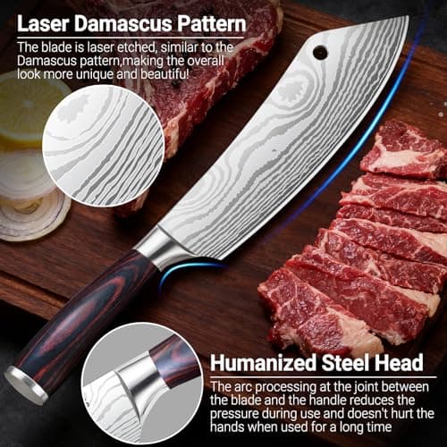 DAJOUJS 8-Inch Meat Cleaver Butcher Knife - High-Carbon Stainless Steel Professional Cleaver Chefs Knife Cutting Knives with Ergonomic Wood Handle & Gift Box for Cooking - Thumbnail 3