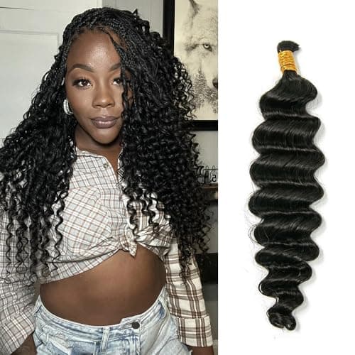 Human Boho Hair for Braiding 100% Virgin Human Braiding Hair 100G Deep Wave No Weft Boho Braiding Hair NC 18 Inch - Image 1