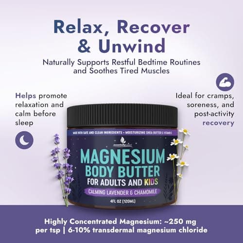Magnesium Butter for Adults & Kids 4oz - Natural Magnesium Lotion for Sleep - Topical Cream for Leg Cramps - Muscle Relaxation Cream with Shea Butter & Vitamin E - Thumbnail 3