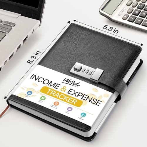 WEMATE Accounting Ledger Book with Lock, Accounting Log, Tracking Income & Expenses Deposits, Expense Tracker Notebook for Small Business Bookkeeping & Personal Use A5 Black 8.5x5.3" - Thumbnail 2