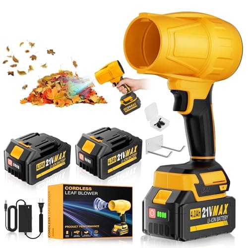 Portable Electric Cordless Leaf Blower – 400000RPM Handheld Blower with 2×4.0Ah Batteries & Charger, Variable Speed Lightweight Air Duster for Snow, Lawn, Patio & Dust Cleaning, Yellow - Image 1