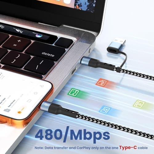 Jogrytece Multi Charging Cable, 6-in-1 USB A/C Cable with Dual Type-C/Lightn-ing/Micro USB, (2Pack 5FT) Multi Chargers Cord for All Devices, Phone Charger Cord for iPhone 17/16/15/14, Galaxy, Android - Thumbnail 5