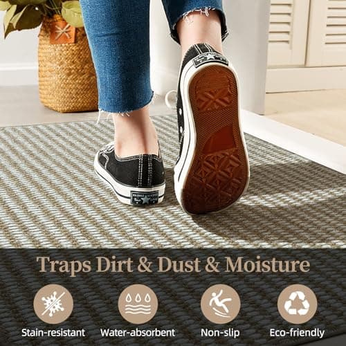 Indoor Door mat 32"x48", Dirt Trapper Door Mat, Non-Slip Washable Entrance Mat,Dirt Resistant and Absorbent Welcome Mat,Low-Profile Doormat for Entryways, Front Doors, and Indoor Entrances,Brown/White - Thumbnail 4