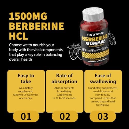 Nutravita Berberine Gummies with Ceylon Cinnamon 1500mg High Potency Berberine HCL Supplement for Immune and Metabolism Support, Sugar Free Organic Berberine Gummies Strawberry Flavor-1PACK - Thumbnail 4