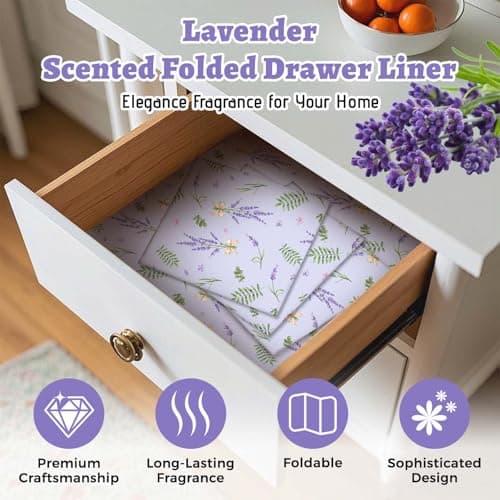 STRN Drawer Liners for Dresser, Lavender Fragrant Drawer Liner 12 Sheets, Non-Adhesive Drawer Paper Liner for Bedroom Shelf Closet, Shoe Chest - Thumbnail 2