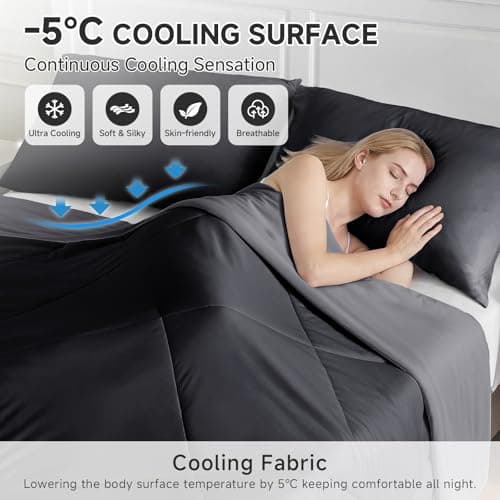 HOMFINE Cooling Comforter Twin Size, Black Summer Cooling Blanket for Hot Sleepers and Night Sweats, Japanese Double-Sided Cold Tech Fabric Q-Max 0.45, Soft Breathable Silky Smooth Lightweight - Thumbnail 2