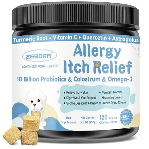 Dog Allergy Relief Chews, with Probiotics, Omega 3, Colostrum - Dog Itching Skin & Ears Relief, Herbal Skin & Coat Supplement, Gut & Immune Support, Hot Spot Treatment, Anti Seasonal Allergies