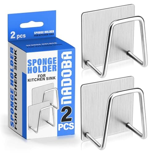 2Pcs Stainless Steel Sponge Holder for Kitchen Sink - Scrub Holder for Kitchen Sink Sponge Holder Dish Scrubber Holder Kitchen Sponge Holder for Sink - Adhesive Sponge Holder for Kitchen Sink - Image 1