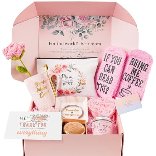 LA NOVO Gift Basket for Mom, 12pcs Pink Happy Birthday Gift Box